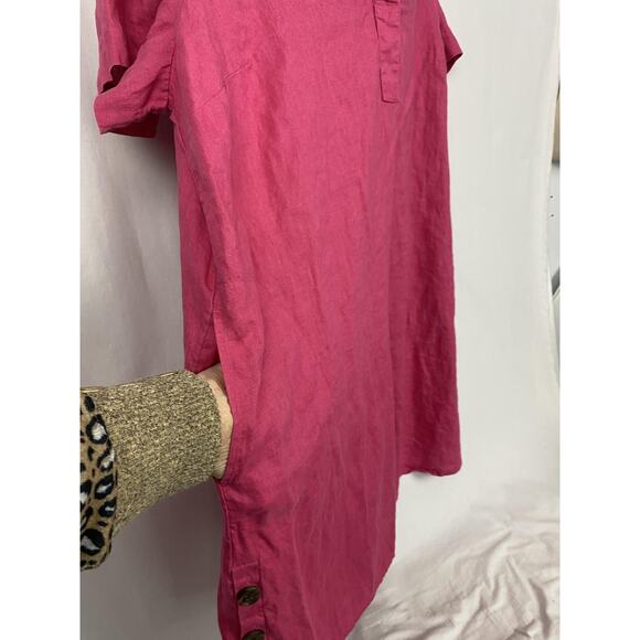 J Jill Love Linen Shirt Dress Womens 3X Pink Short Sleeve Pockets Flowy Coastal - Picture 7 of 16